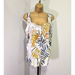 C C California Sleeveless Linen Button Top Womens Sz Med Floral Granola Coastal